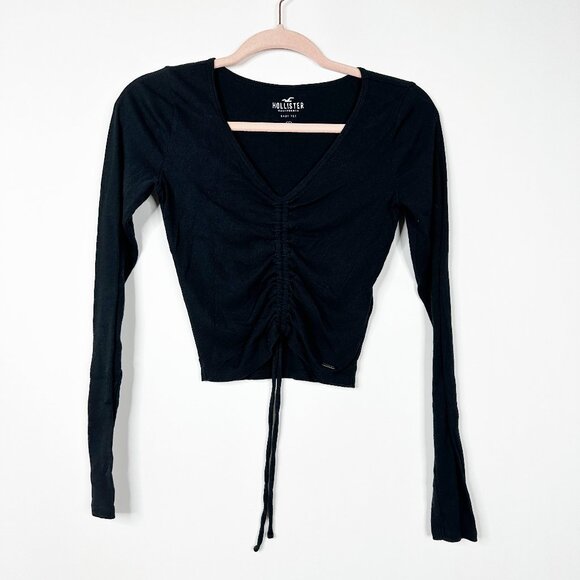 2/$24 Hollister Baby Tee Long Sleeve Cinched Crop Top Black Small #A0373 TRB2 - Picture 3 of 7